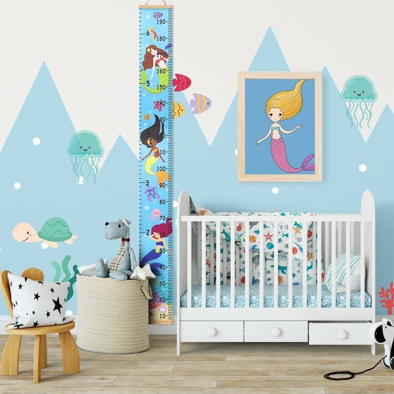 HIFOT Kids Growth Chart Height Measuring Chart, Mermaid Canvas Wall Hanging Rulers for Baby Children Girls Bedroom Decor 74.8''* 7.87'' - Image 3